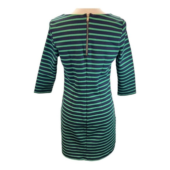 GAP Womens Small Green Navy Blue Striped Dress 3/4 Sleeve Zip Back Midi - Picture 3 of 7